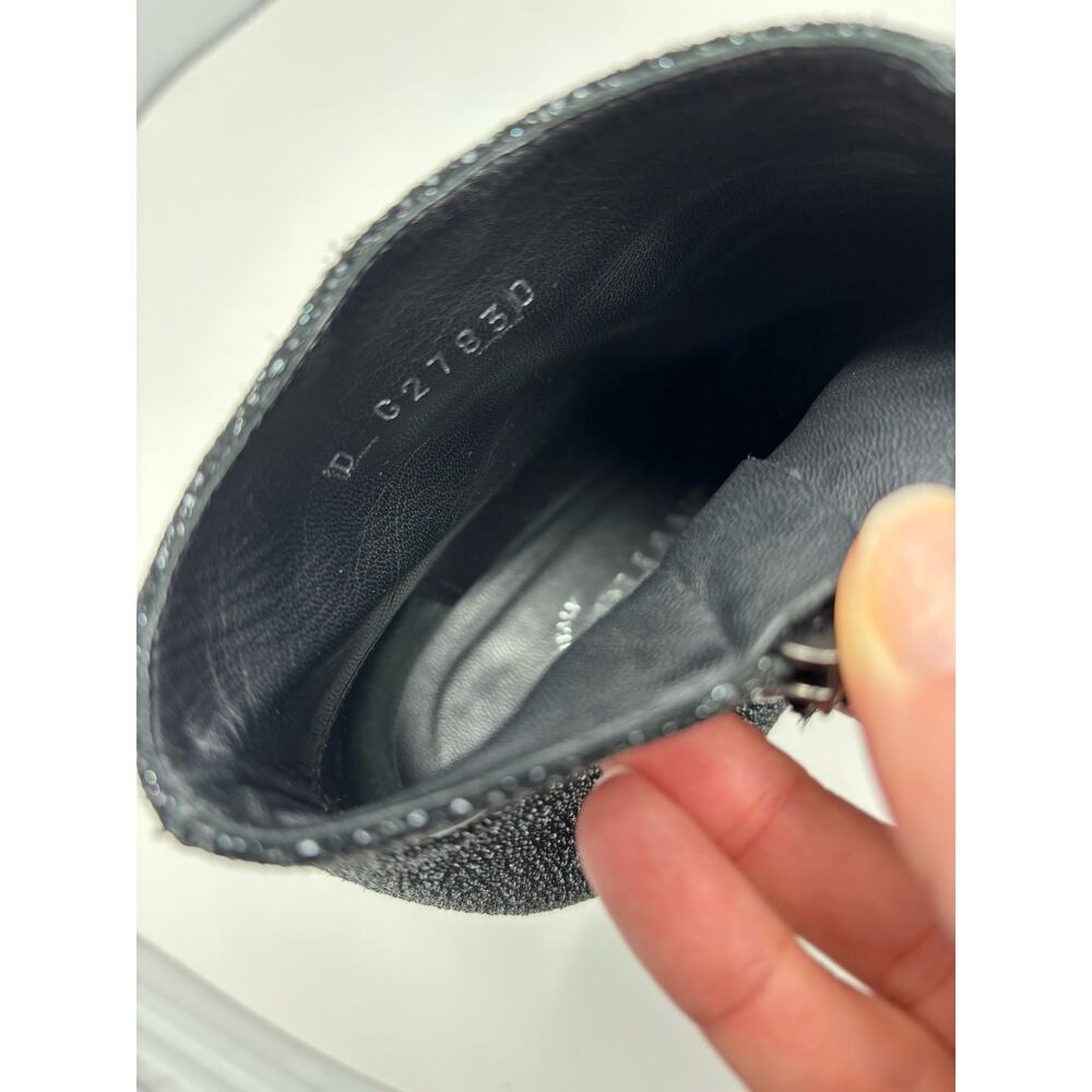 CHANEL Black Grey Glitter Leather Heel Booties Size 37 CC Logo - Picture 8 of 9